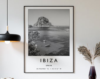 Stampa di viaggio Ibiza, Poster di viaggio Ibiza, Stampa di viaggio Spagna, Arte di viaggio, Poster di viaggio, Bianco e nero, Regalo di viaggio, A2/A3/A3