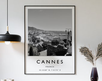 Cannes France Print: Minimalist Black and White Travel Poster