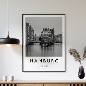 Hamburg Travel Print, Hamburg Travel Poster, Germany Travel Print, Travel Art, Travel Poster, Black and White Print