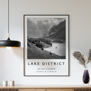 Lake District Travel Print, Lake District England Travel Poster, UK Travel Print, Travel Art, Travel Poster, Black and White, Gift, A2/A3/A4