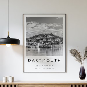 Dartmouth Travel Print, Dartmouth England Travel Poster, UK Coast Travel Print, Travel Art, Travel Poster, Black and White, Gift, A2/A3/A4