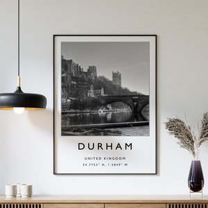 Durham Travel Print, Durham England Travel Poster, UK Travel Print, Travel Art, Travel Poster, Black and White, Gift, A2/A3/A4