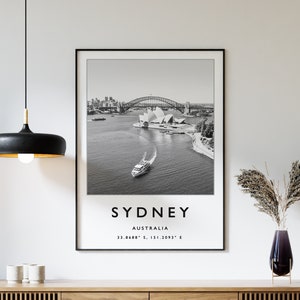 Sydney Travel Print, Sydney Travel Poster, Australia Travel Poster, Travel Art Print, Black and White Art, Coordinates Poster