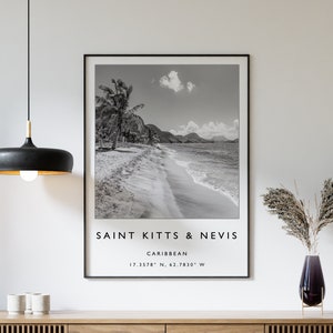 Saint Kitts and Nevis Travel Print, Caribbean Travel Poster, Caribbean Travel Print, Travel Art Poster, Black & White, Travel Gift, A2/A3/A3