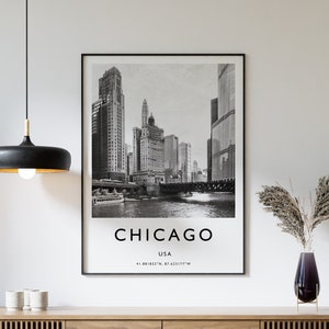 Chicago Reisedruck, Chicago Reiseposter, USA Druck, Reisekunst, Reisedekor, Schwarz-Weiß, Fotodruck