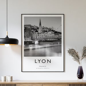 Lyon Travel Print, Lyon Travel Poster, France Travel Print, Travel Art, Travel Poster, Black and White Art