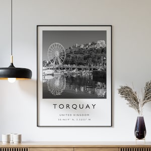 Torquay reisafdruk, Torquay reisposter, Engelse kust reisafdruk, reiskunst, reisposter, zwart-wit, cadeau, A2/A3/A4