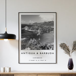 Antigua and Barbuda Travel Print, Antigua Travel Poster, Caribbean Travel Print, Travel Art Poster, Black & White, Travel Gift, A2/A3/A3
