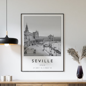 Poster di Siviglia, stampa di viaggio di Siviglia, poster di viaggio in Spagna, decorazioni da viaggio, poster di viaggio minimalista, poster in bianco e nero, regalo, formato A1/A2/A3/A4