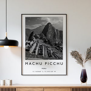 Machu Picchu Travel Print, Machu Picchu Travel Poster, Peru Travel Print, Travel Art, Travel Poster, Zwart-wit, Cadeau, A2/A3/A3