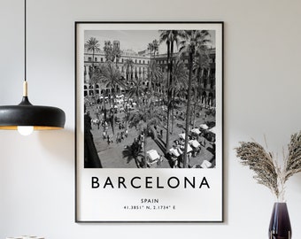 Impression de voyage à Barcelone, affiche de voyage à Barcelone en Angleterre, impression de voyage au Royaume-Uni, art du voyage, affiche de voyage, noir et blanc, A2/A3/A4