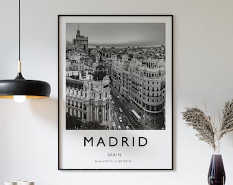 Madrid Cityscape Print: Black and White Spain Travel Poster