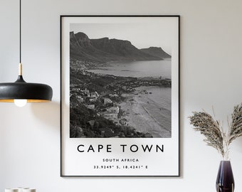 Cape Town Travel Print, Cape Town Travel Poster, South Africa Print, Travel Art, Travel Decor, Black and White Print, Photographic Art