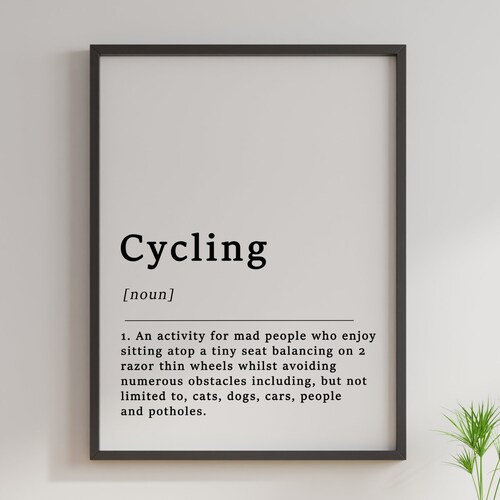 Definition of Bikeaholic Quote Poster Biking Cycling Etsy