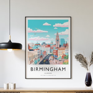 Birmingham Travel Poster, England Travel Print, UK Travel Art, Travel Poster, Colourful Travel Decor, Travel Gift, A1/A2/A3/A4