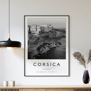 Korsika Poster, Korsika Reisedruck, Frankreich Reiseplakat, Reisedekor, Minimalistisches Reiseplakat, schwarz und weiß, Geschenk, A1/A2/A3/A4