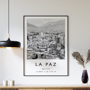 La Paz Bolivia Travel Print, Bolivia Travel Poster, Bolivia Travel Print, South America Travel Poster, Travel Gift, Black and White