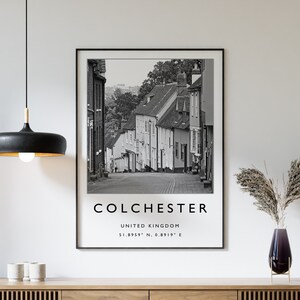 Colchester England Travel Poster: Black and White UK Print
