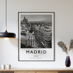 Impresión de viaje a Madrid, póster de viaje a Madrid, impresión de España, arte de viaje, decoración de viaje, blanco y negro, impresión fotográfica
