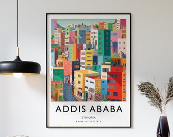 Addis Ababa Travel Poster, Addis Ababa Travel Print, Ethiopia Travel Art, Travel Poster, Colourful Travel Decor, Travel Gift, A1/A2/A3/A4