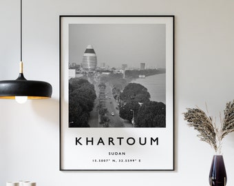 Khartoum Travel Poster: Black and White Sudan Art Print