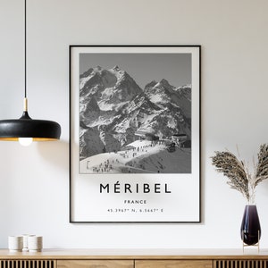 Skiën reizen poster, Meribel Frankrijk ski print, Frankrijk reizen print, skiën kunst, skiën print, wintersport kunst, skicadeau, A1/A2/A3/A4