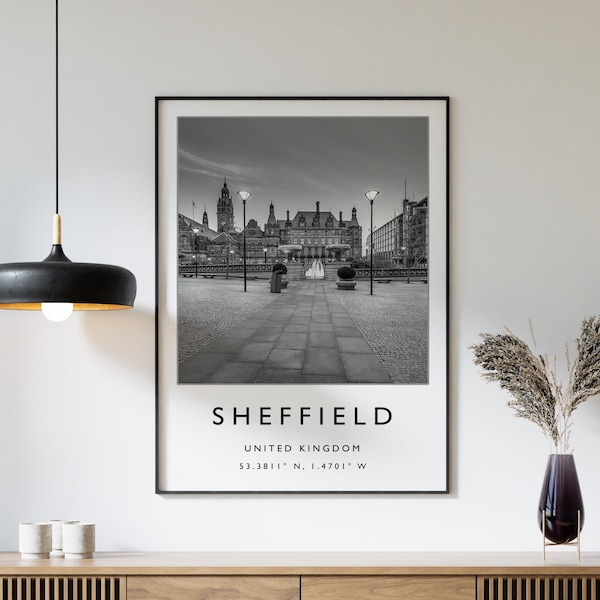 Sheffield Travel Print, Sheffield Travel Poster, Yorkshire City Travel Print, Travel Art, Travel Poster, Black and White, Gift, A2/A3/A4