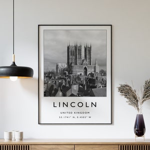 Lincoln Travel Print, Lincoln Travel Poster, English City Travel Print, Travel Art, Travel Poster, Black and White, Gift, A2/A3/A4
