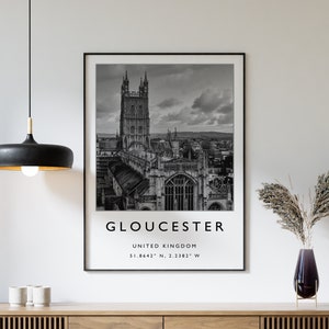 Gloucester Travel Print, Gloucester England Travel Poster, UK Travel Print, Travel Art, Travel Poster, Black and White, Gift, A2/A3/A4