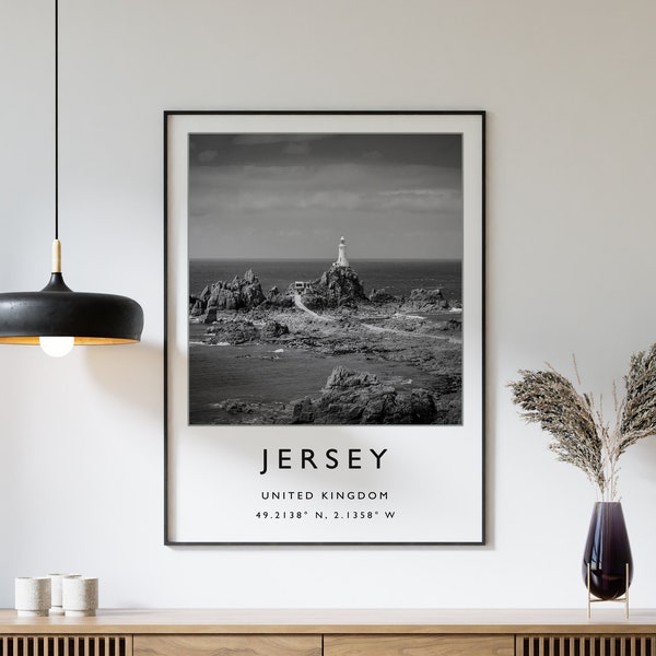 Jersey Travel Print, Jersey England Travel Poster, Jersey Coastal Travel Print, Travel Art, Travel Poster, Black and White, Gift, A2/A3/A4