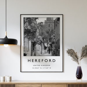 Hereford Travel Print, Hereford England Travel Poster, England Travel Print, Travel Art, Travel Poster, Black and White, Gift, A2/A3/A4