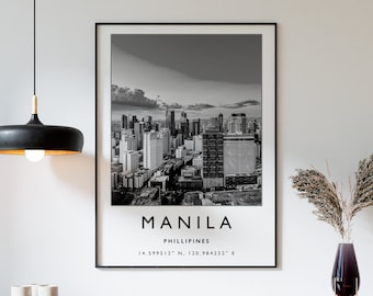 Manila Travel Print, Manila Philippines Travel Poster, Philippines Travel Print, Travel Art, Travel Poster, Black and White, Gift, A2/A3/A3