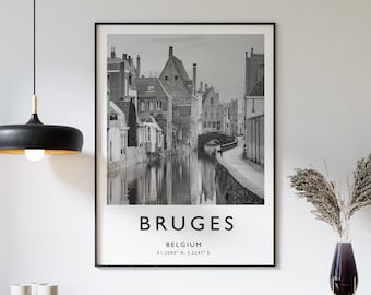 Bruges Belgium Print: Minimalist Black and White Travel Poster