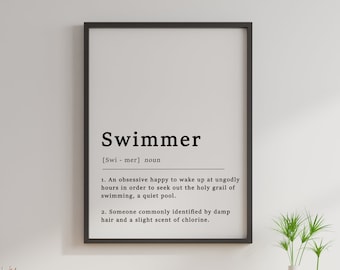 Definition Of A Swimmer Quote Poster, Swimming, Swimmer, Print, Home Art, Funny Poster, Funny Quotes, Wall Print, Typography, Wall Art