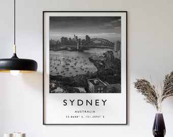 Impression de voyage à Sydney, affiche de voyage à Sydney, impression de voyage en Australie, impression australienne, affiche de voyage noir et blanc, art de voyage, cadeau de voyage