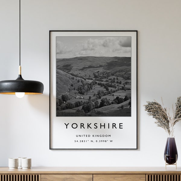 Yorkshire Travel Print, Yorkshire England Travel Poster, UK Travel Print, Travel Art, Travel Poster, Black and White, Gift, A2/A3/A4