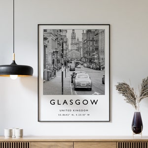 Glasgow Travel Print, Glasgow Scotland Travel Poster, Scotland Travel Print, Travel Art, Travel Poster, Black and White, Gift, A2/A3/A4