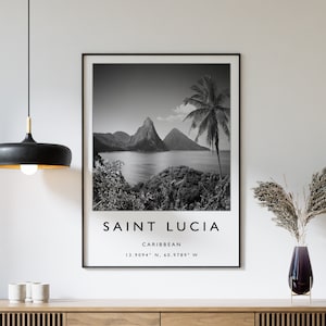Saint Lucia Travel Print, Saint Lucia Travel Poster, Caribbean Travel Print, Travel Art, Travel Poster, Black & White, Travel Gift, A2/A3/A3