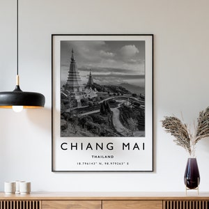 Stampa di viaggio di Chiang Mai, poster di viaggio di Chiang Mai, stampa di viaggio in Thailandia, arte di viaggio, poster di viaggio, bianco e nero, regalo di viaggio, formato A2/A3/A3