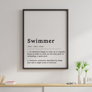 Definition Of A Swimmer Quote Poster, Swimming, Swimmer, Print, Home Art, Funny Poster, Funny Quotes, Wall Print, Typography, Wall Art
