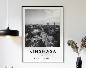 Kinshasa Travel Print, Kinshasa Travel Poster, Congo Travel Print, Congo Print, Black and White Travel Poster, Travel Art, Travel Gift