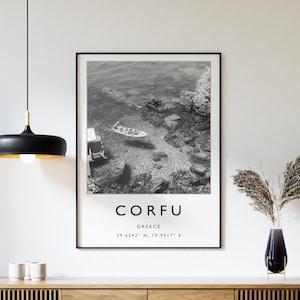 Corfu Travel Print, Corfu Travel Poster, Greece Travel Print, Greek Print, Black and White Travel Poster, Travel Art, Travel Gift