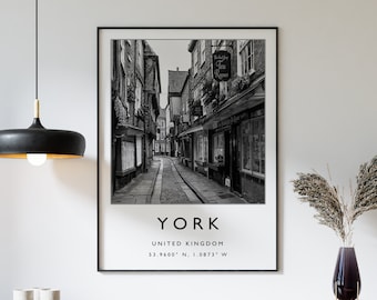 York Travel Print, York England Travel Poster, UK Travel Print, Travel Art, Travel Poster, Black and White, Gift, A2/A3/A4