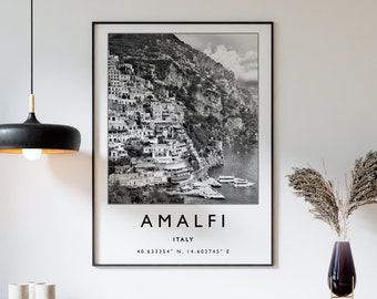 Amalfi Travel Print, Amalfi Italy Travel Poster, Italy Travel Print, Travel Art, Travel Poster, Black and White, Travel Gift, A2/A3/A3