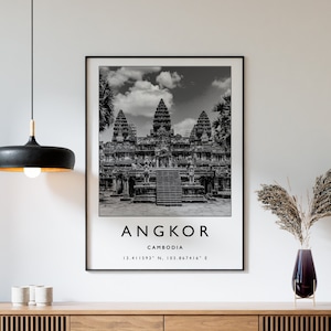 Angkor Travel Print, Angkor Cambodia Travel Poster, Cambodia Travel Print, Travel Art, Travel Poster, Black and White, Travel Gift, A2/A3/A3