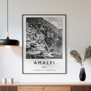 Amalfi Travel Print, Amalfi Italy Travel Poster, Italy Travel Print, Travel Art, Travel Poster, Black and White, Travel Gift, A2/A3/A3