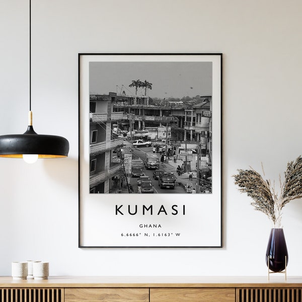 Kumasi Travel Print, Kumasi Travel Poster, Ghana Travel Print, Ghanese Print, Zwart-wit Travel Poster, Travel Art, Travel Gift