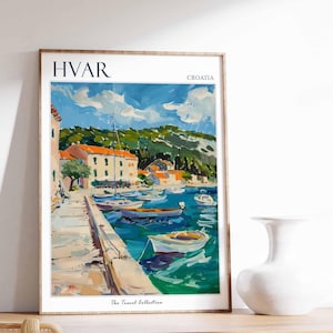 Affiche de Hvar, impression de voyage en Croatie, décoration européenne, affiche de voyage en Europe, art mural Hvar, impression mer, cadeau Hvar, affiche de voyage Hvar