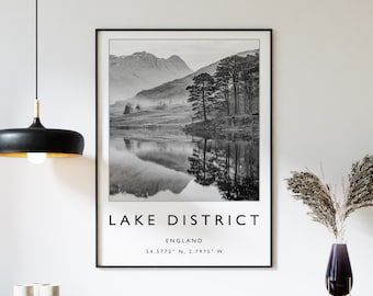 Lake District Print: Black and White England Travel Poster