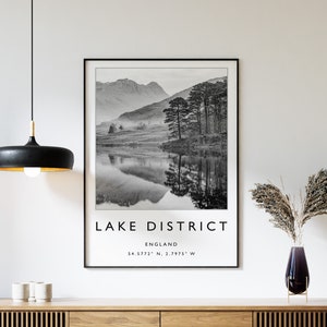 Lake District Print, Lake District Poster, England Travel Print, English Print, Black and White Travel Poster, Travel Art, Travel Gift